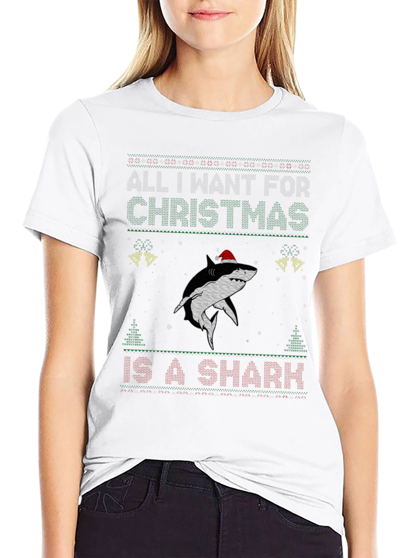 Christmas Shark Ugly Sweater Style T-Shirt