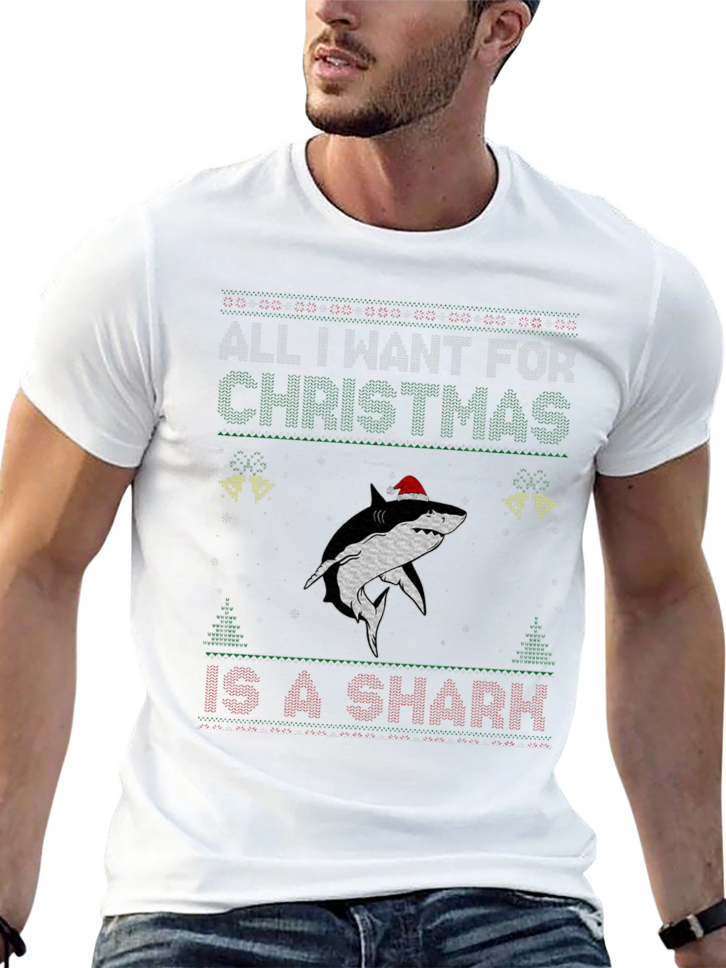Christmas Shark Ugly Sweater Style T-Shirt