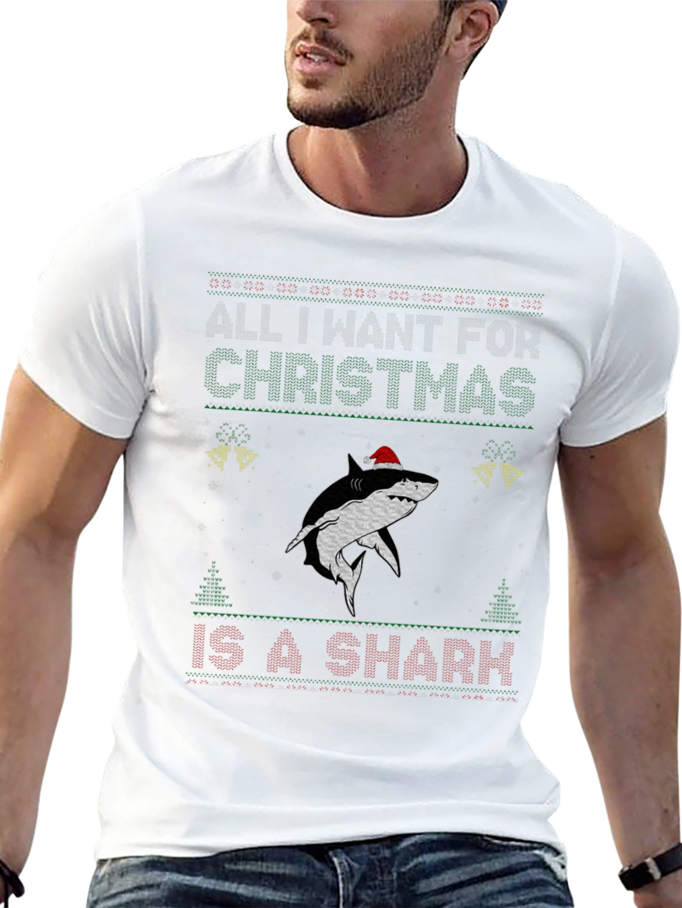 Christmas Shark Ugly Sweater Style T-Shirt