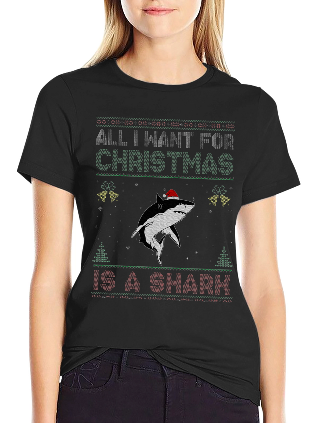 Christmas Shark Ugly Sweater Style T-Shirt