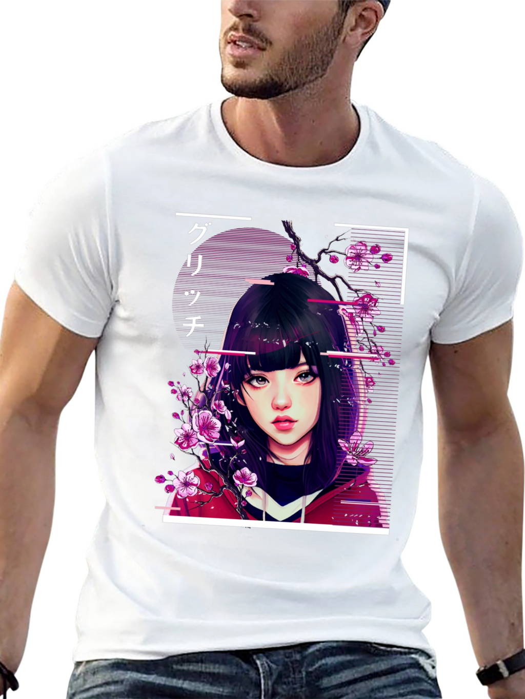 Anime Girl Glitch Style Graphic Tee