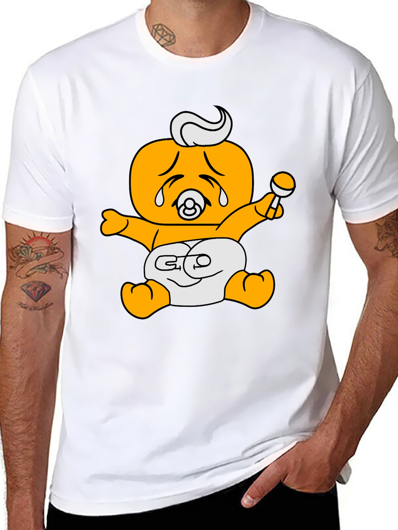 Funny Crying Baby Cartoon Graphic Black T-Shirt