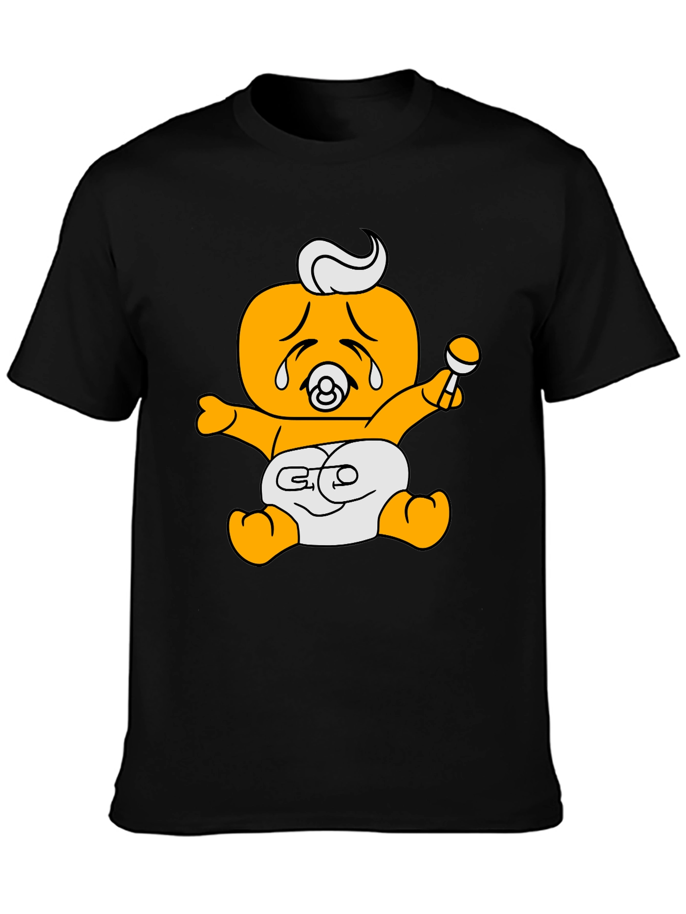 Funny Crying Baby Cartoon Graphic Black T-Shirt