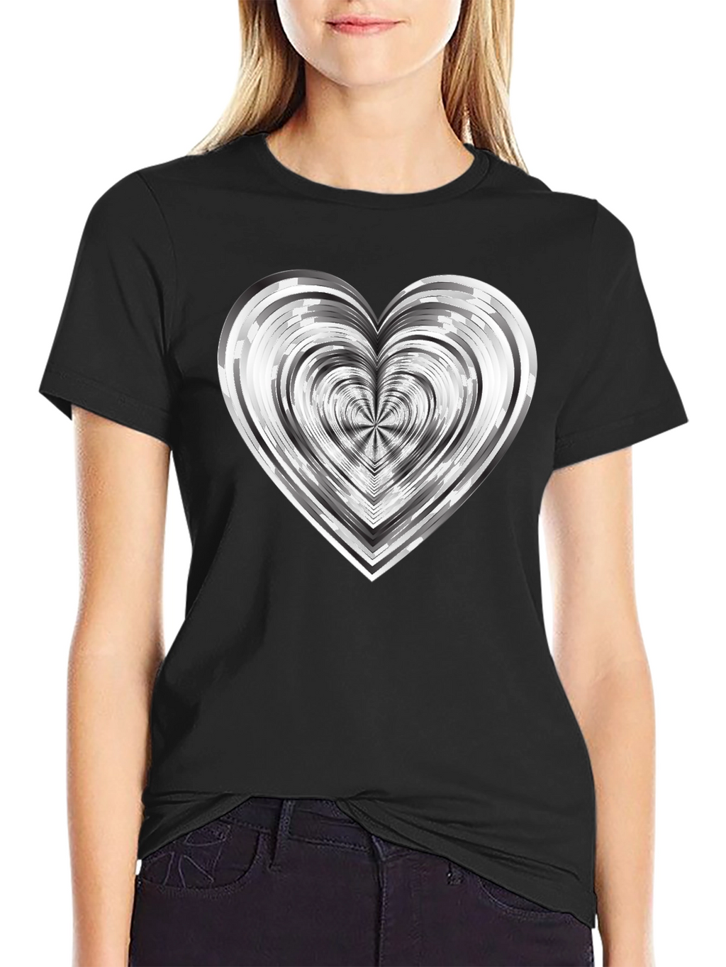 Abstract Heart Graphic Tee - Modern Black T-Shirt