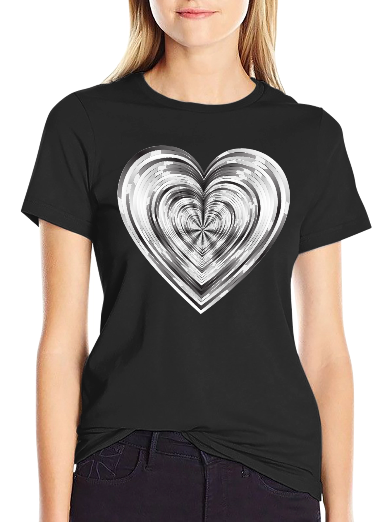 Abstract Heart Graphic Tee - Modern Black T-Shirt