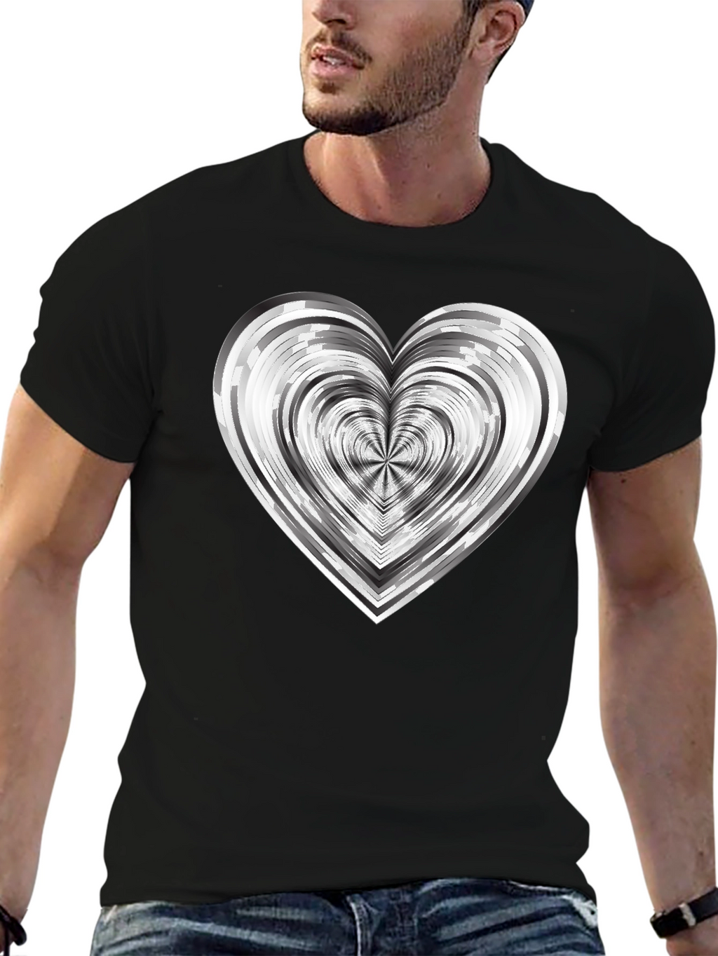 Abstract Heart Graphic Tee - Modern Black T-Shirt