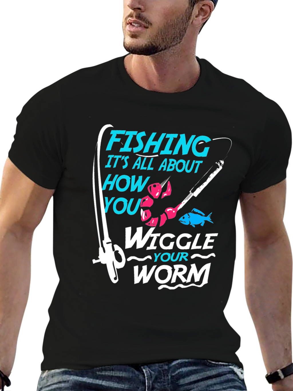 Fishing Worm Graphic Tee - Black