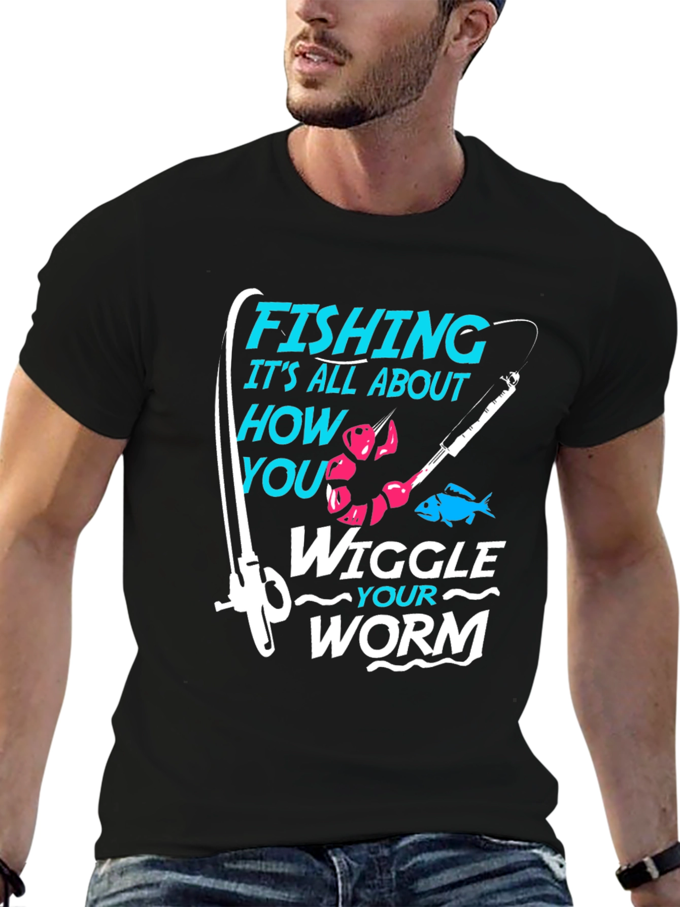 Fishing Worm Graphic Tee - Black