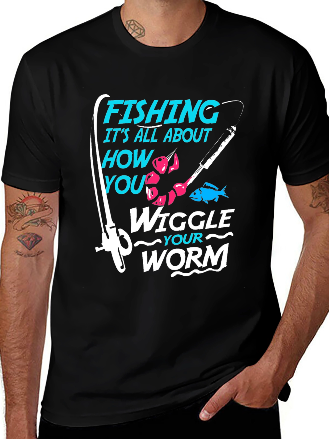 Fishing Worm Graphic Tee - Black