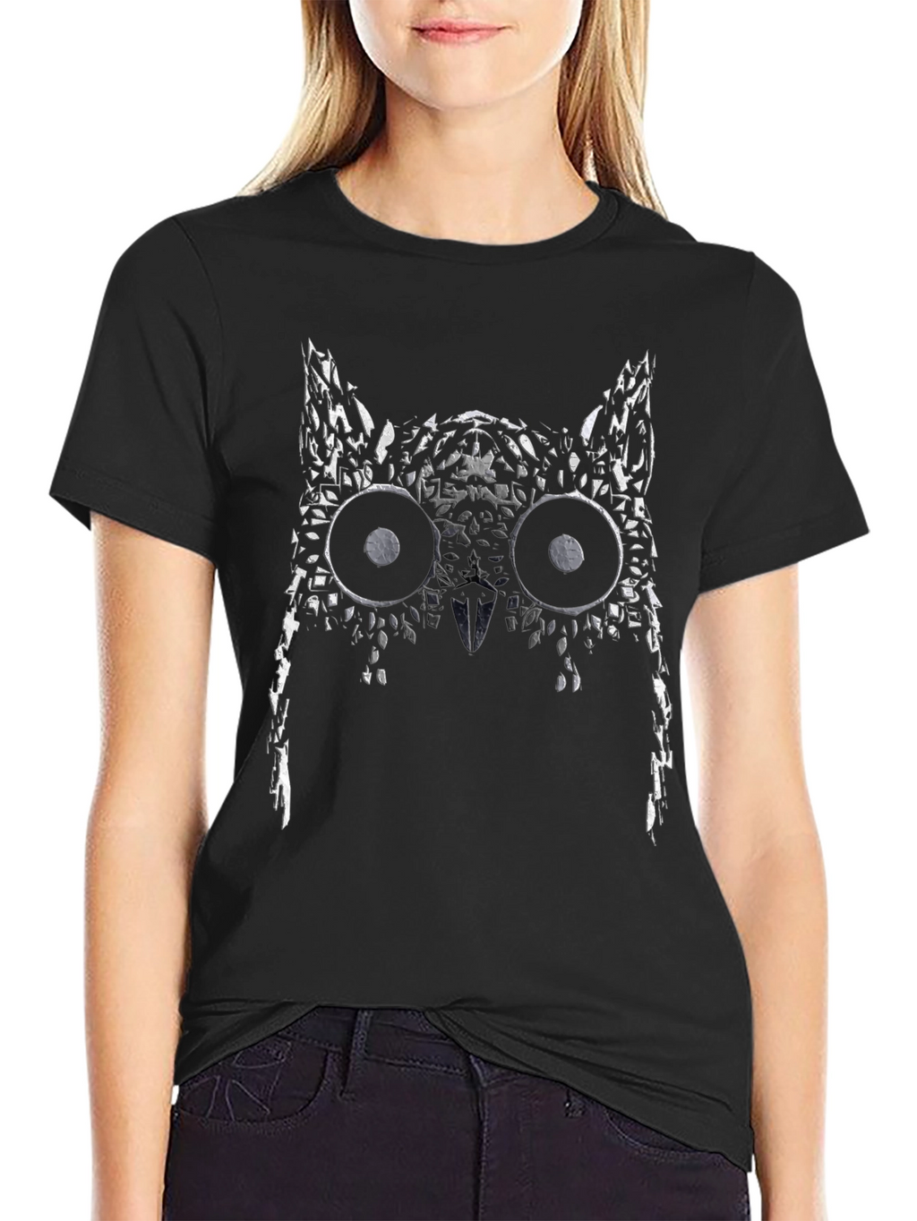 Abstract Owl Graphic Black T-Shirt