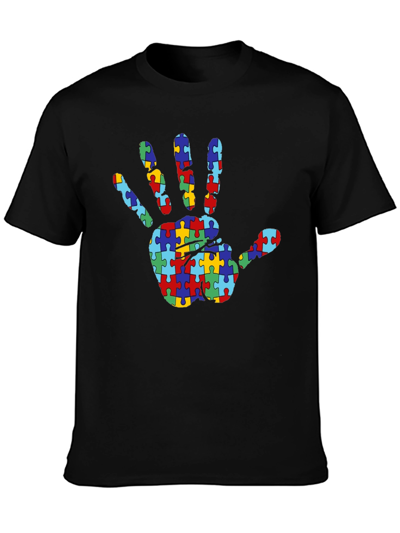 Autism Awareness Puzzle Hand T-Shirt - Black