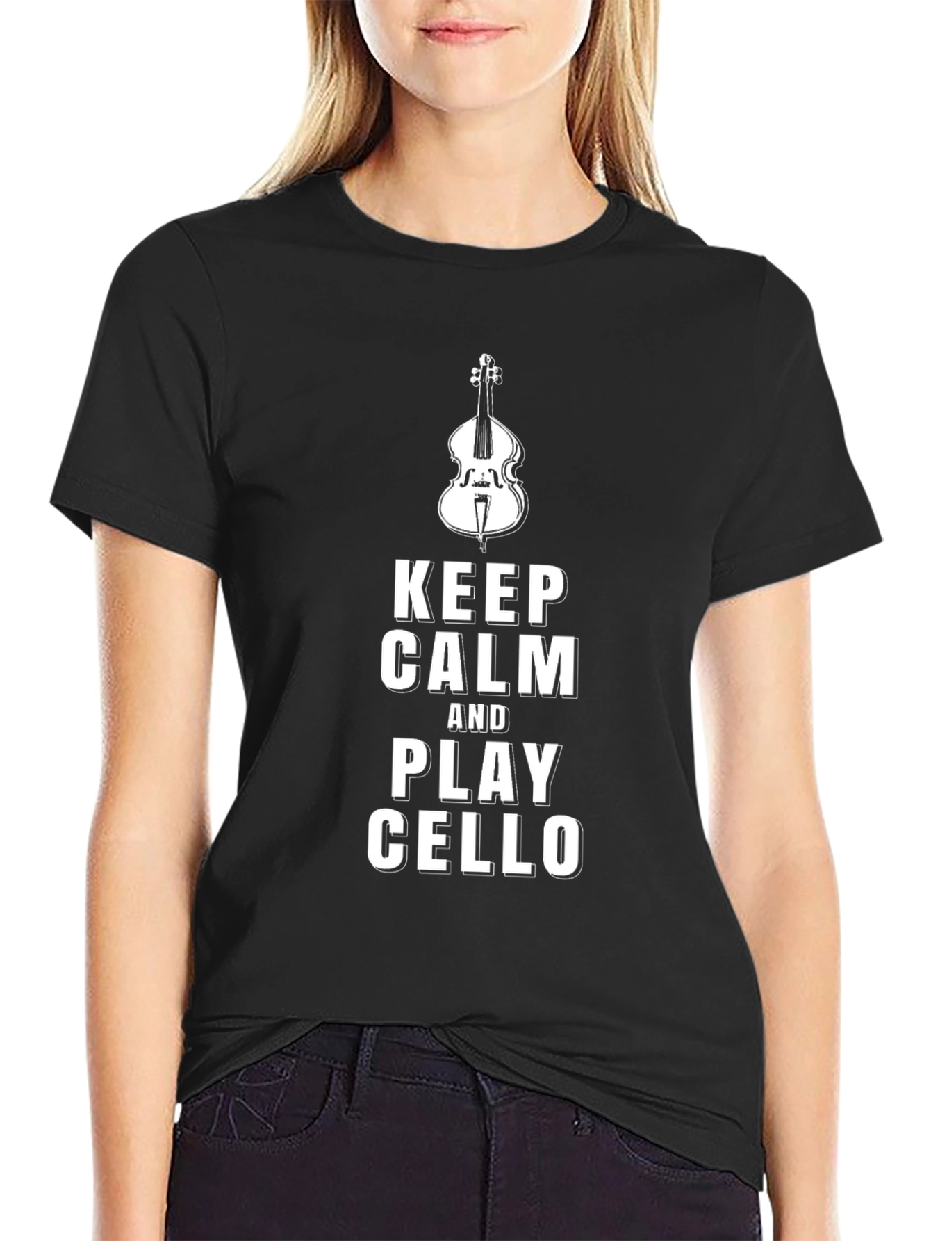 Keep Calm & Play Cello Graphic Tee - Black Cotton