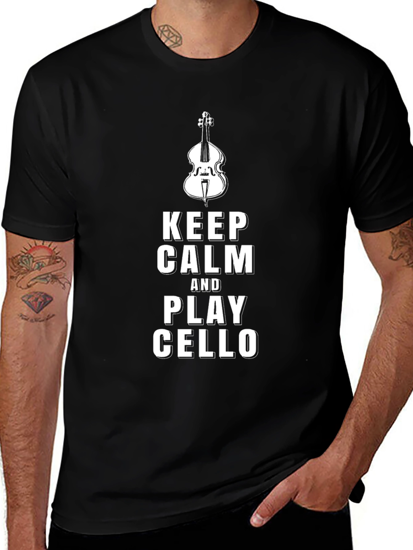 Keep Calm & Play Cello Graphic Tee - Black Cotton