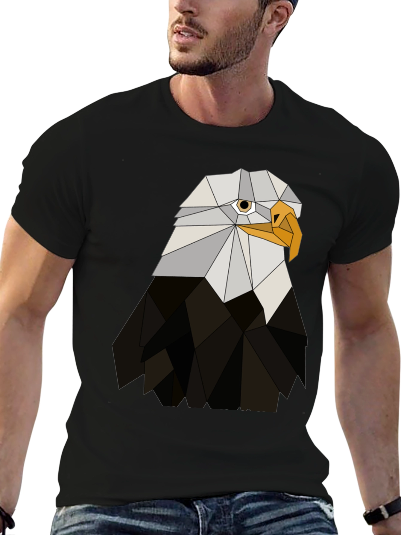 Geometric Eagle Graphic Tee - Black