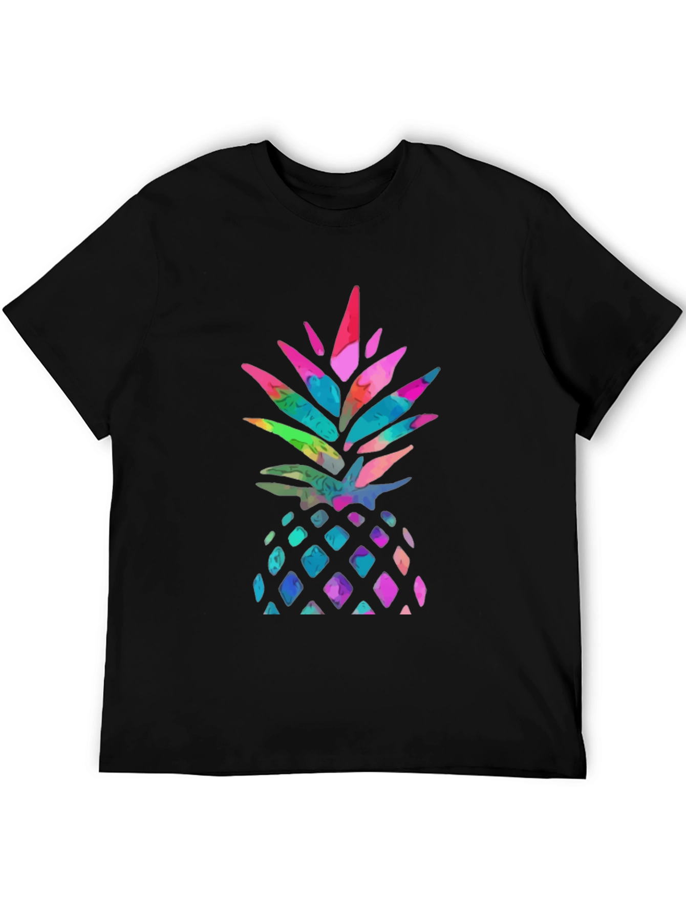 Watercolor Pineapple Graphic Black T-Shirt