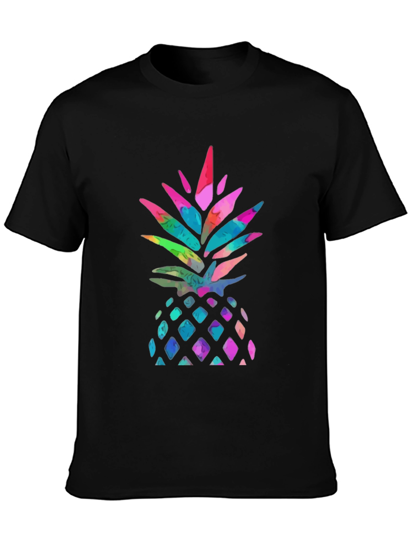 Watercolor Pineapple Graphic Black T-Shirt