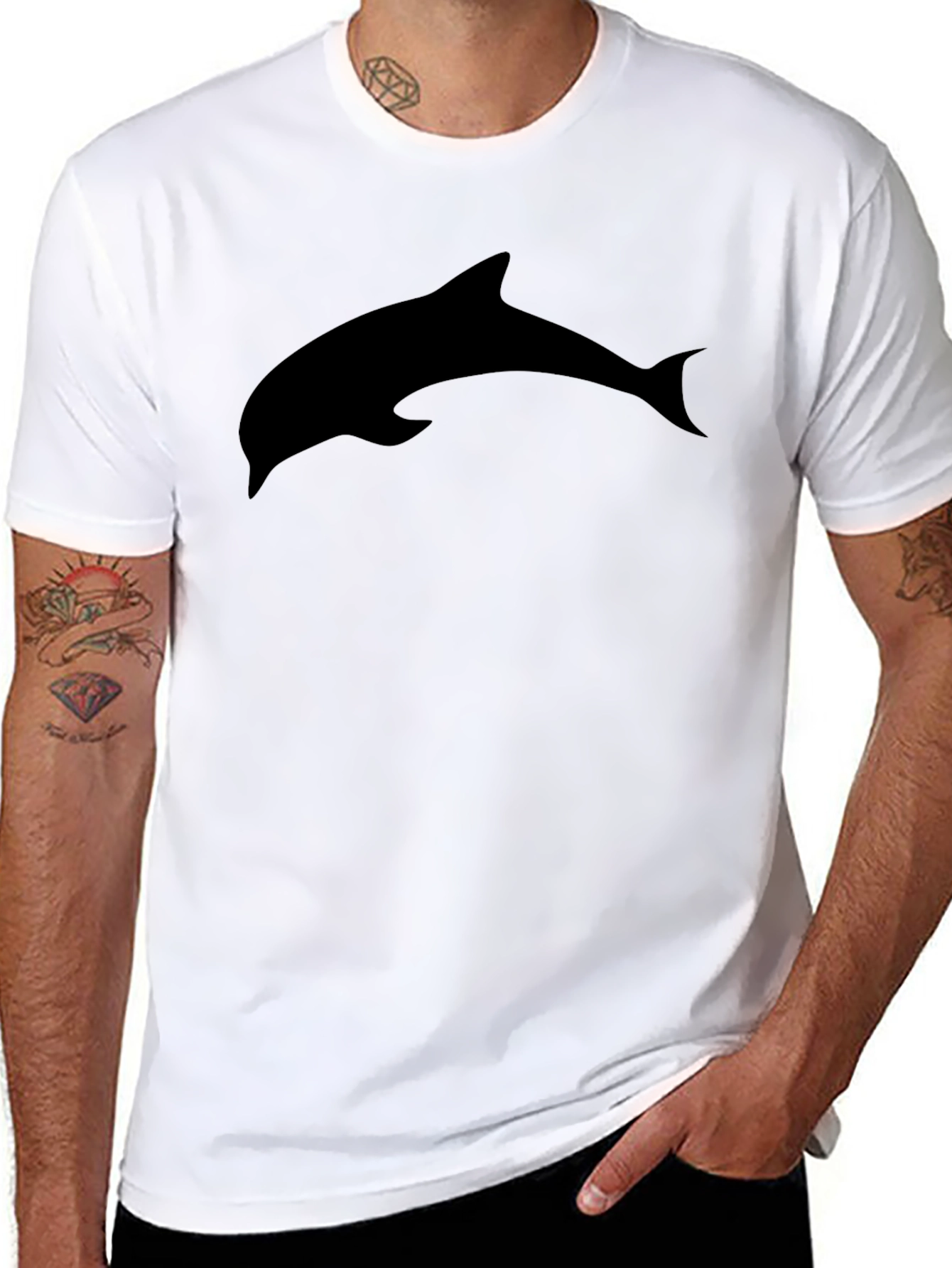 Mens Black Dolphin Graphic Tee - Casual Comfort