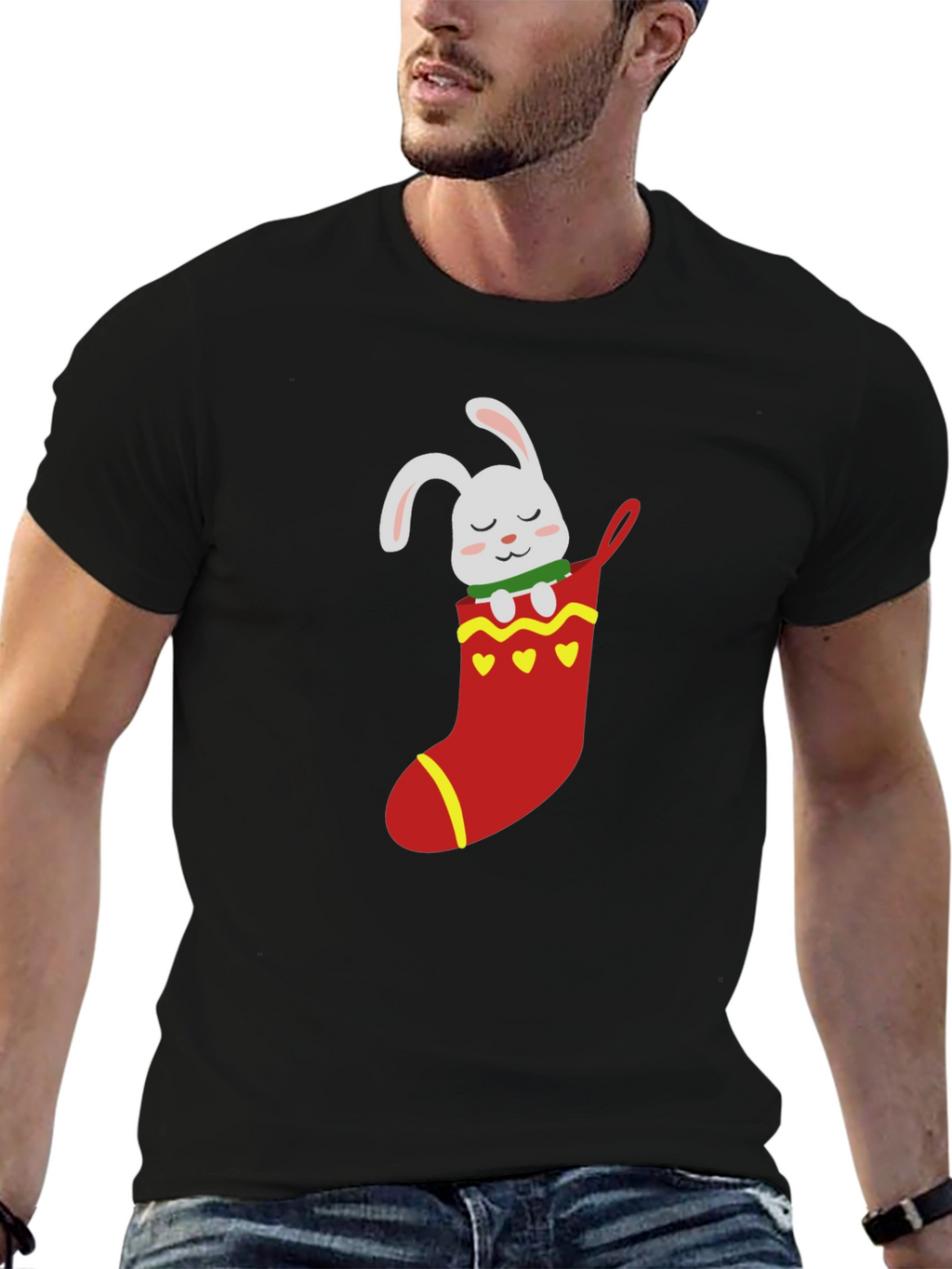 Bunny in Stocking Graphic T-Shirt