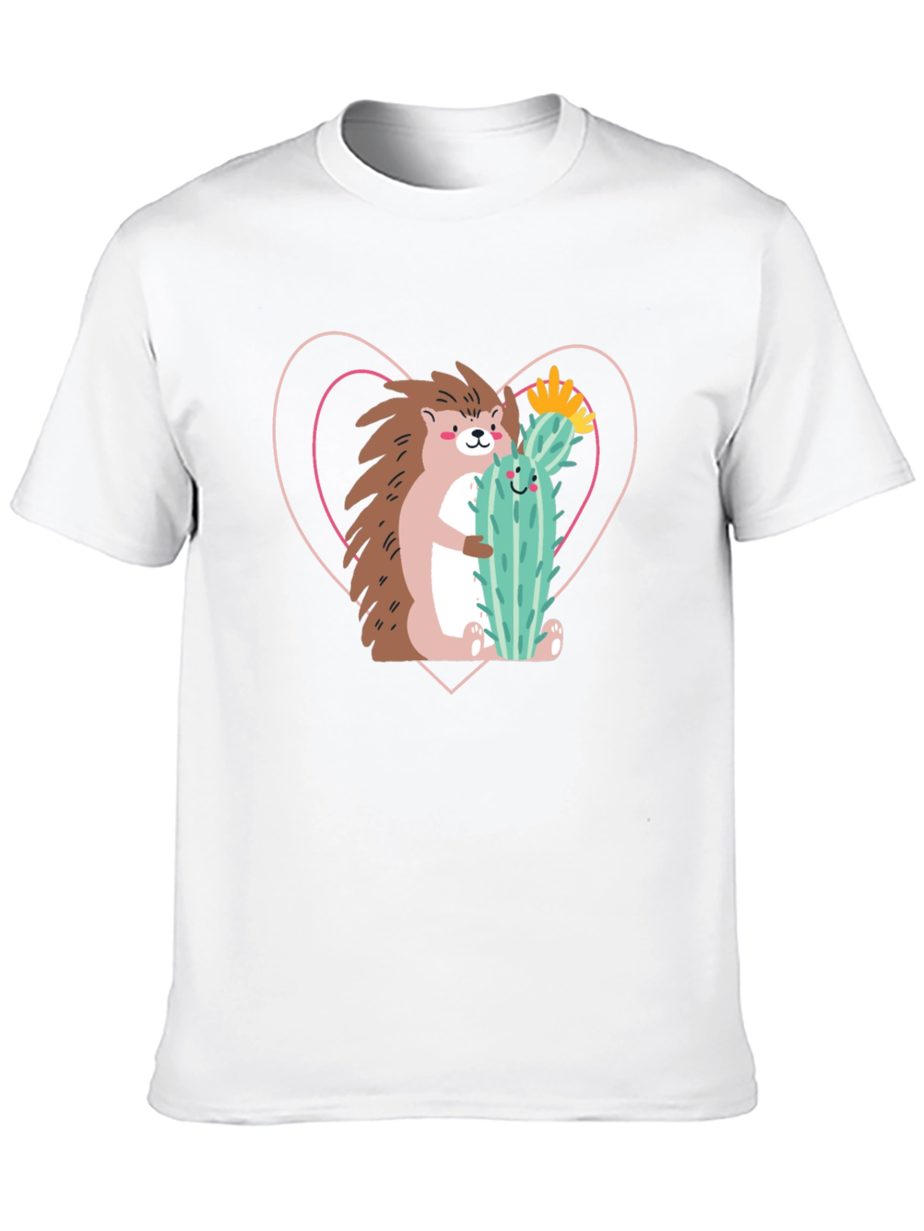 Hedgehog Hug Cactus T-Shirt - Unisex Crew Neck