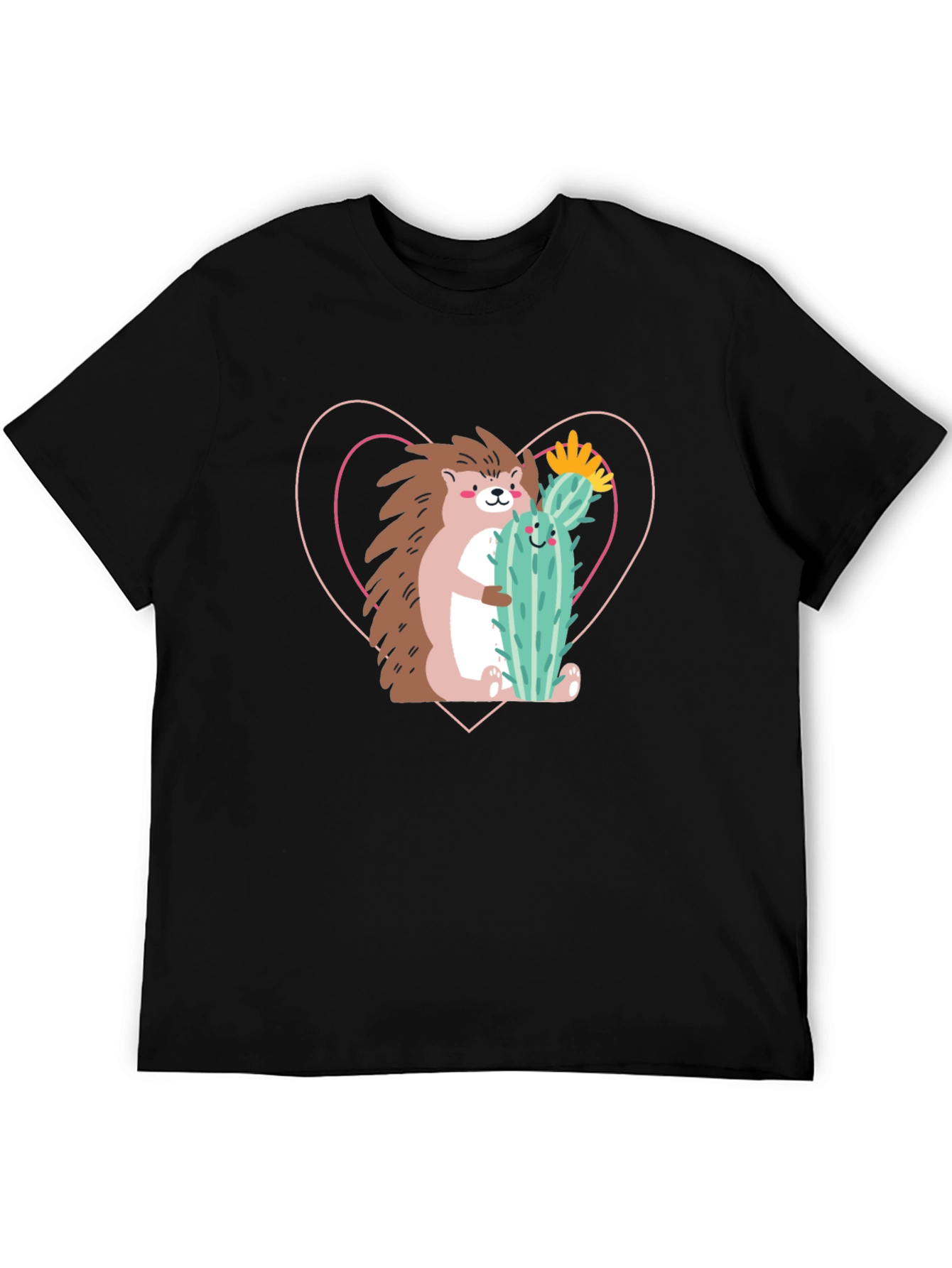 Hedgehog Hug Cactus T-Shirt - Unisex Crew Neck