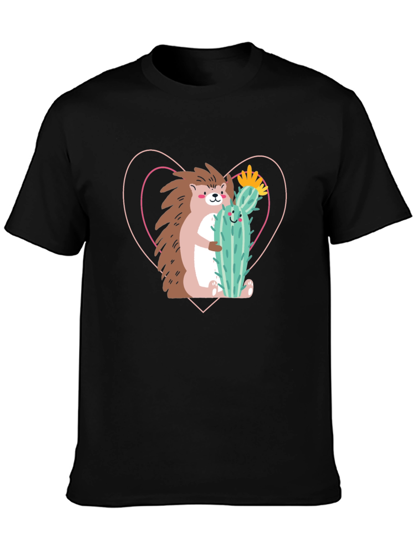 Hedgehog Hug Cactus T-Shirt - Unisex Crew Neck