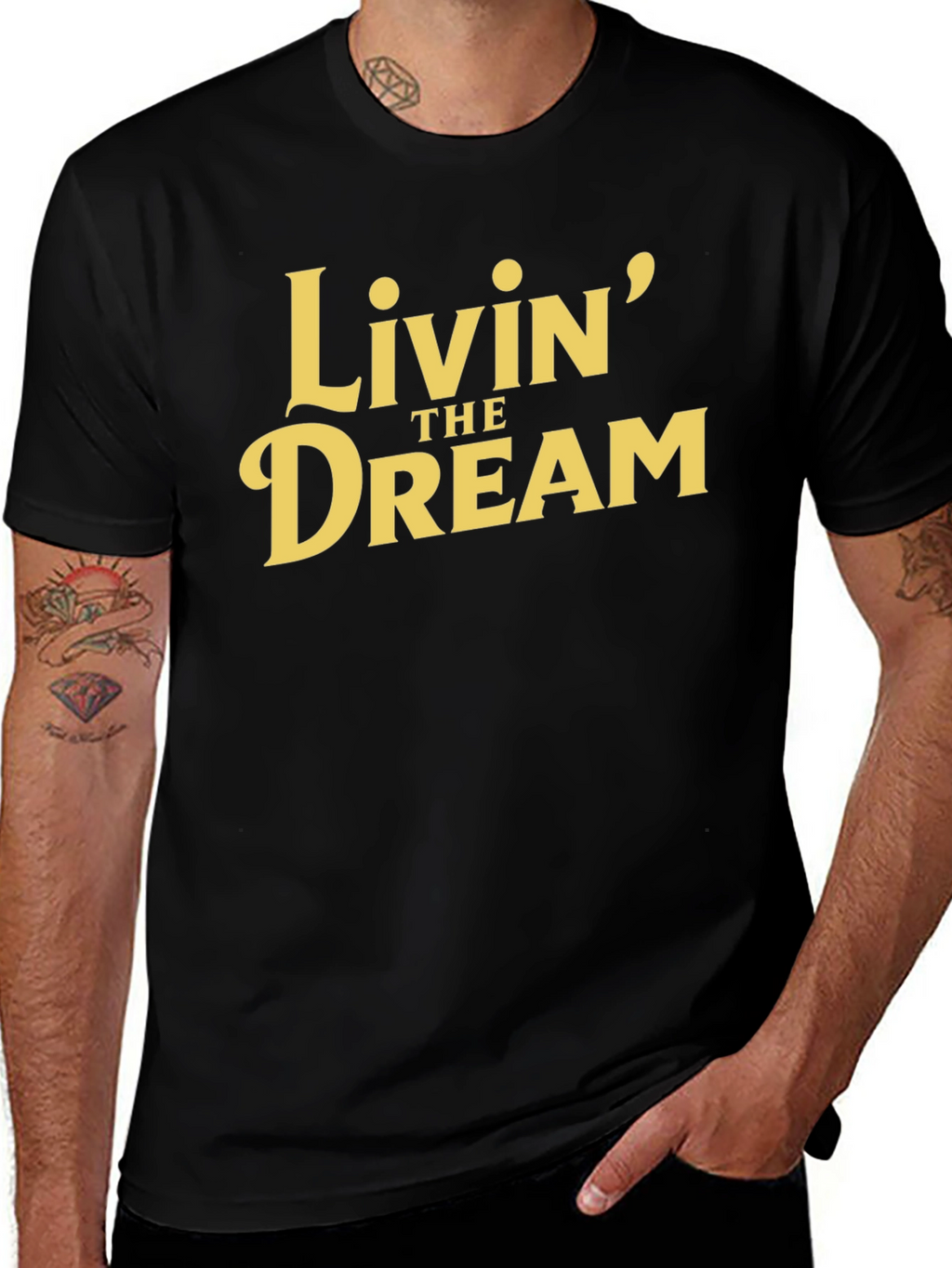 Livin the Dream Graphic Tee - Black Cotton T-Shirt