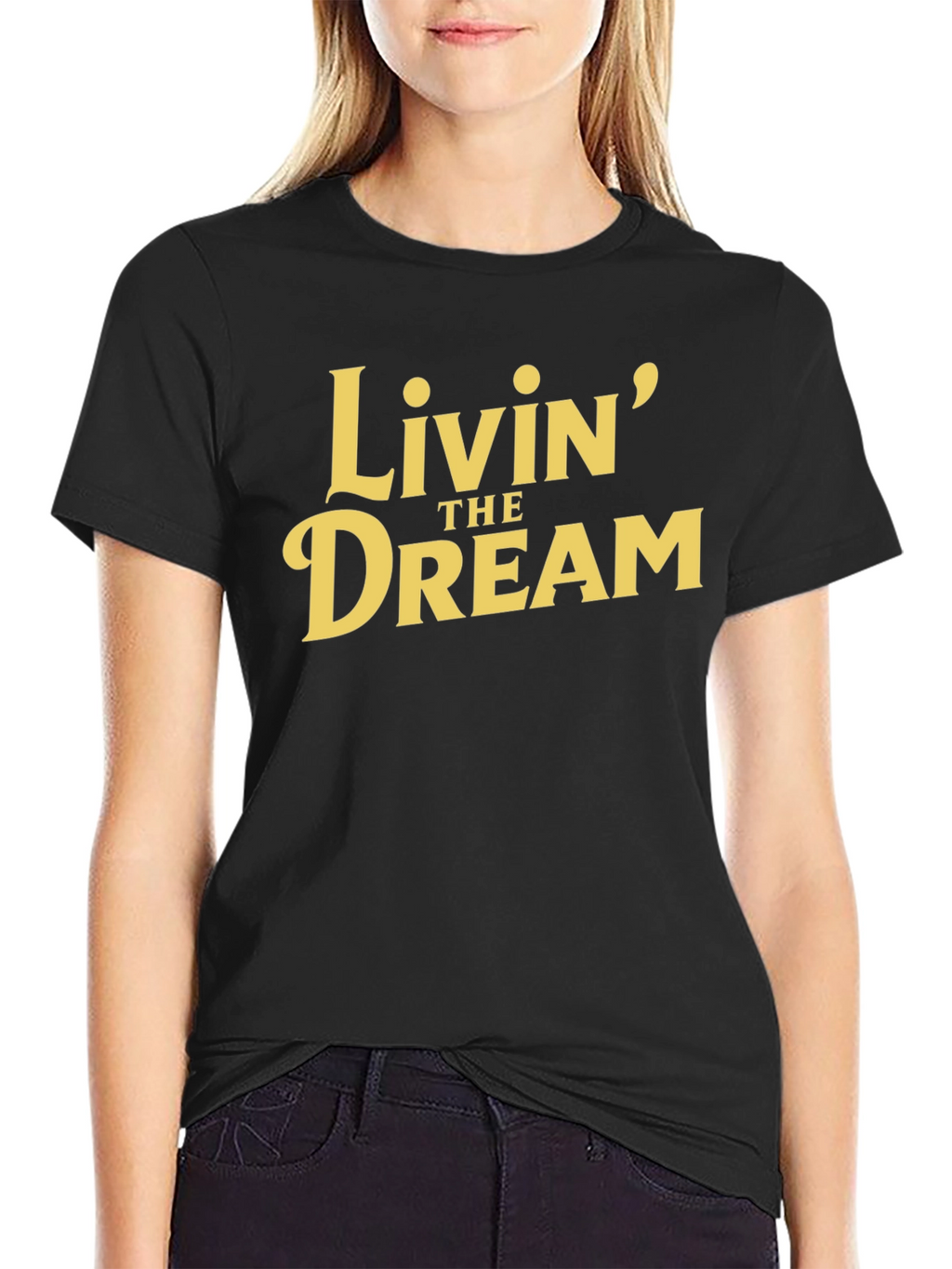Livin the Dream Graphic Tee - Black Cotton T-Shirt