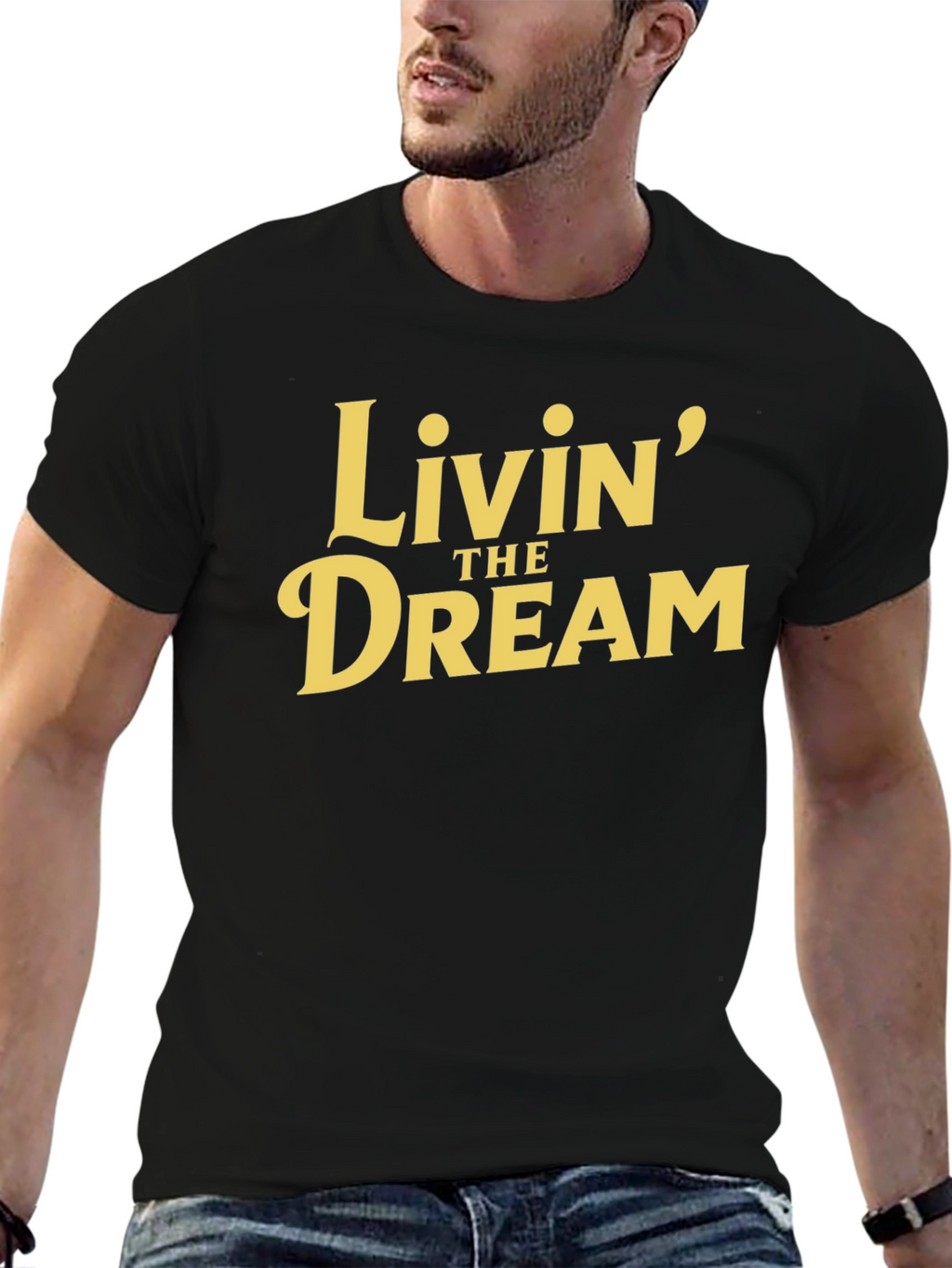Livin the Dream Graphic Tee - Black Cotton T-Shirt