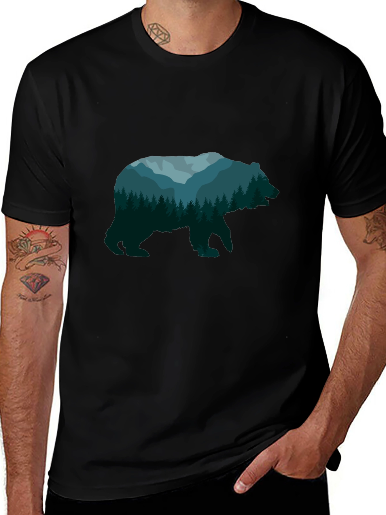Nature Bear Graphic Tee - Unisex Black T-Shirt