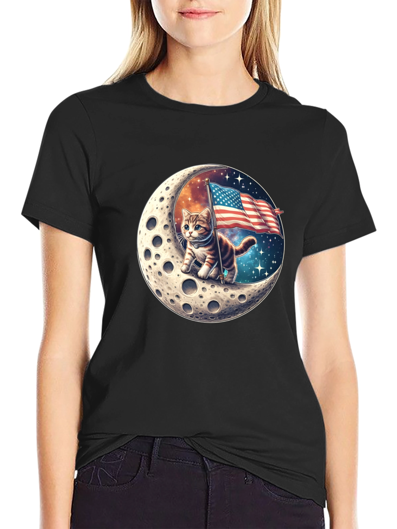 Patriotic Moon Cat T-Shirt