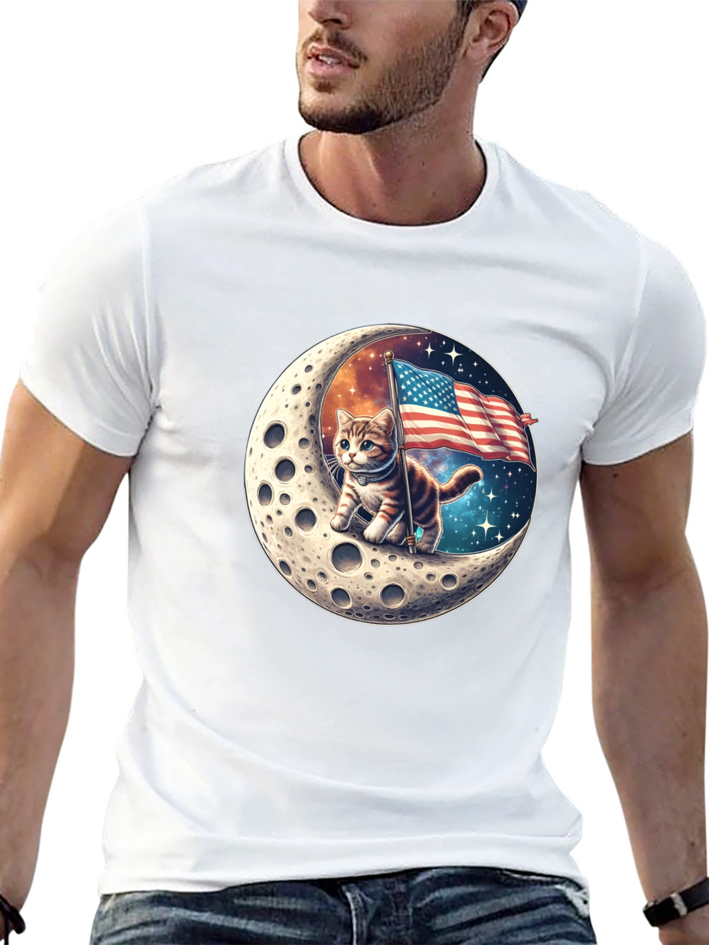 Patriotic Moon Cat T-Shirt