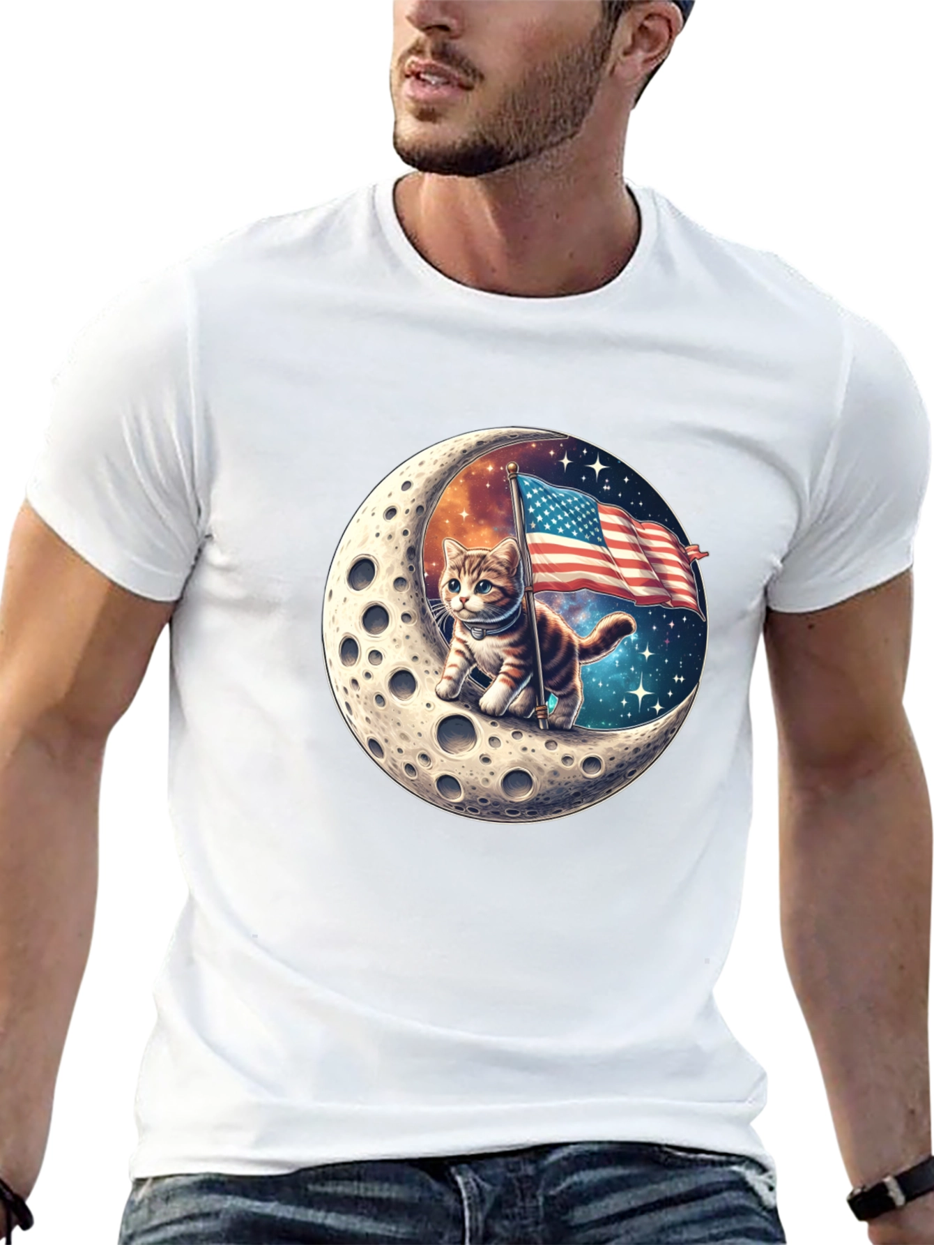 Patriotic Moon Cat T-Shirt