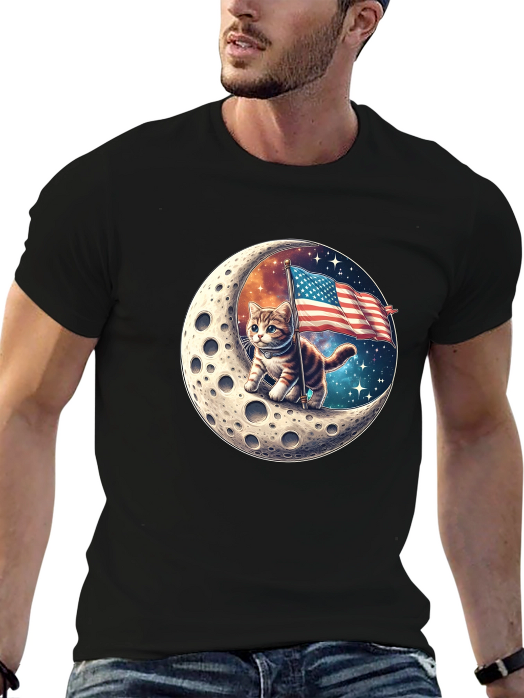 Patriotic Moon Cat T-Shirt