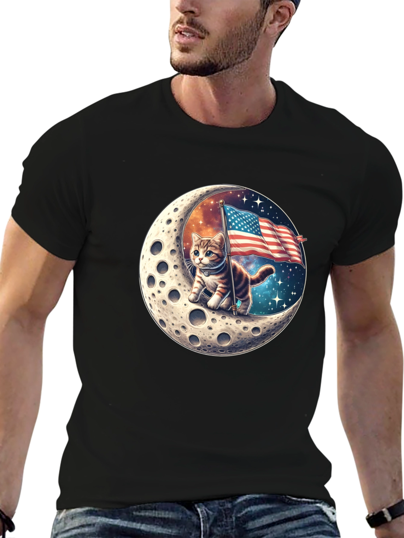 Patriotic Moon Cat T-Shirt