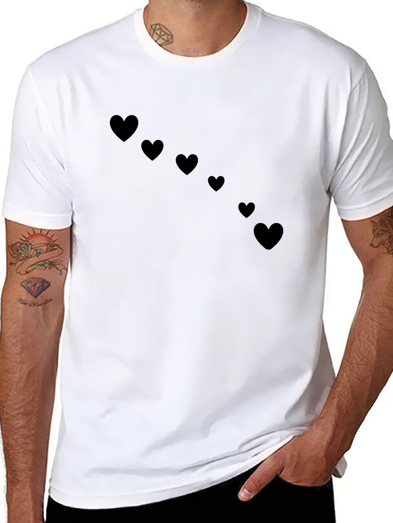 Mens Black Heart Print T-Shirt - Casual Style