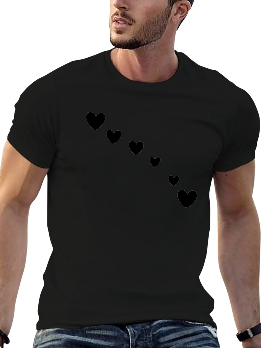 Mens Black Heart Print T-Shirt - Casual Style