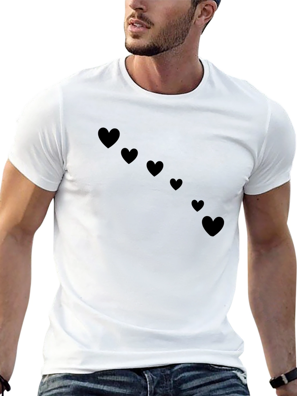Mens Black Heart Print T-Shirt - Casual Style