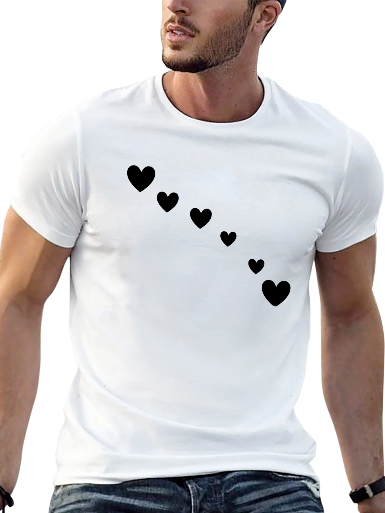 Mens Black Heart Print T-Shirt - Casual Style