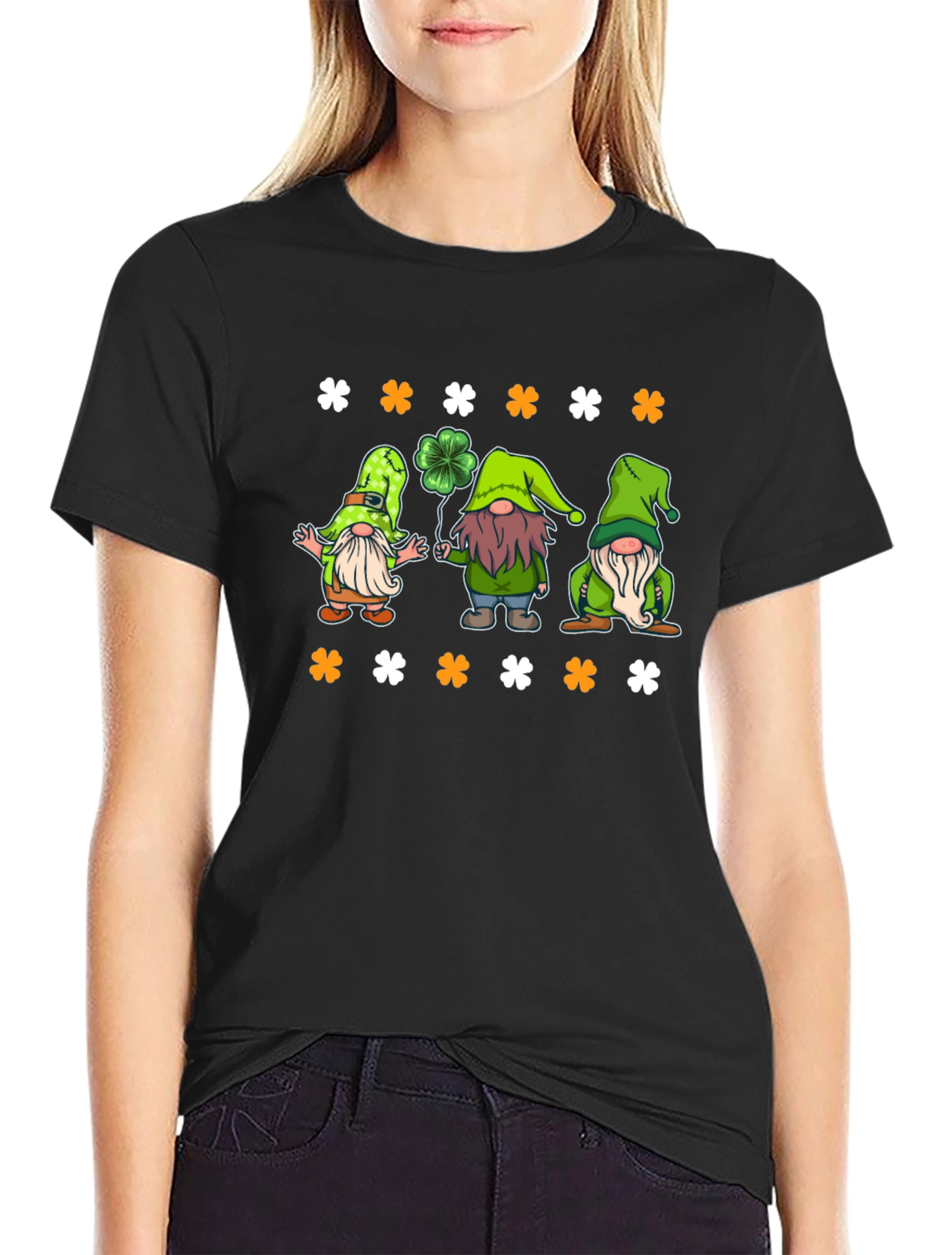 St. Patricks Day Gnomes Black T-Shirt