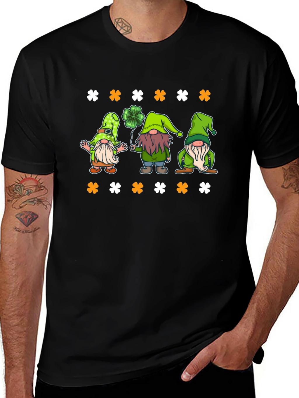 St. Patricks Day Gnomes Black T-Shirt