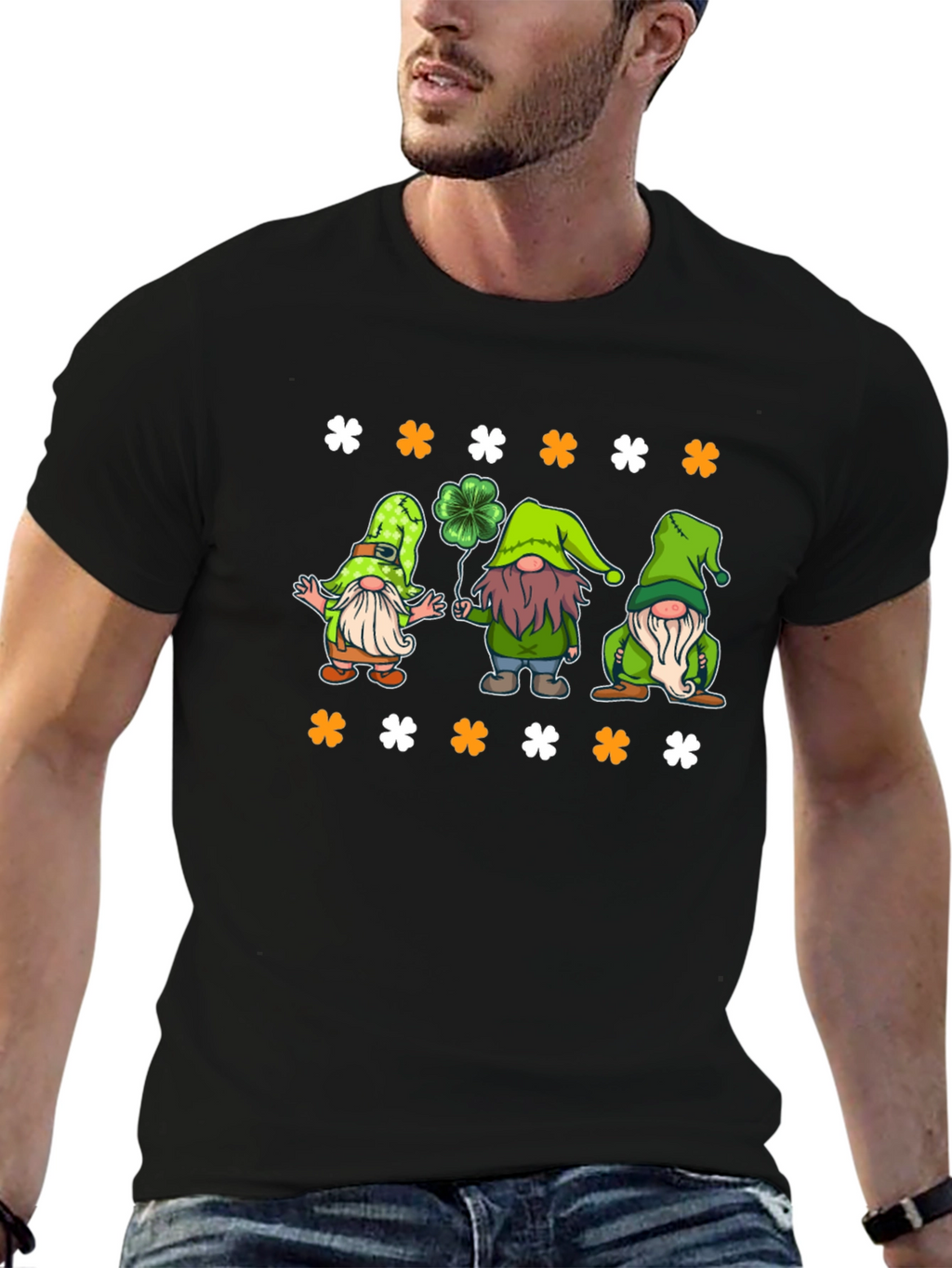 St. Patricks Day Gnomes Black T-Shirt
