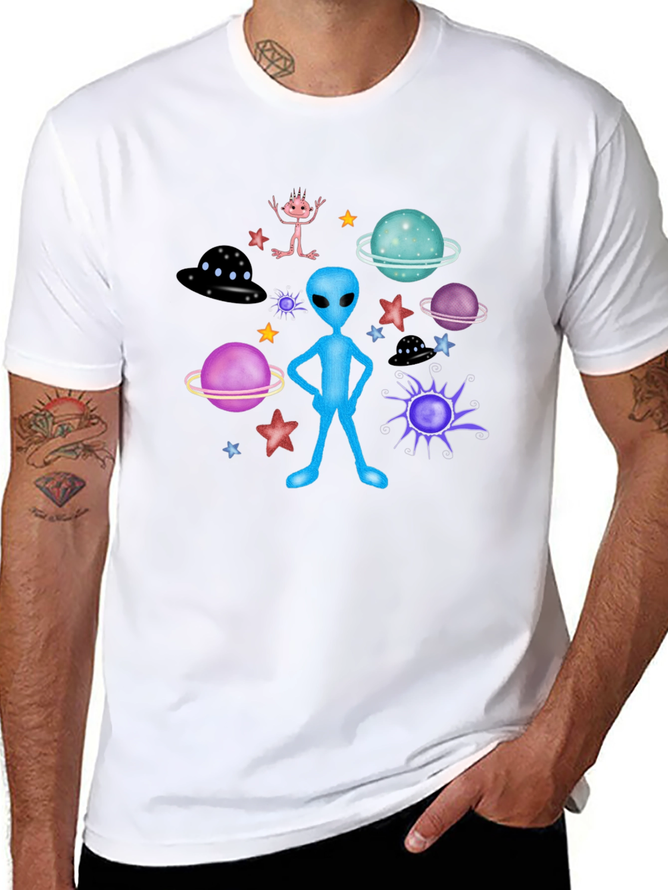 Alien Graphic Tee - Space Galaxy Print