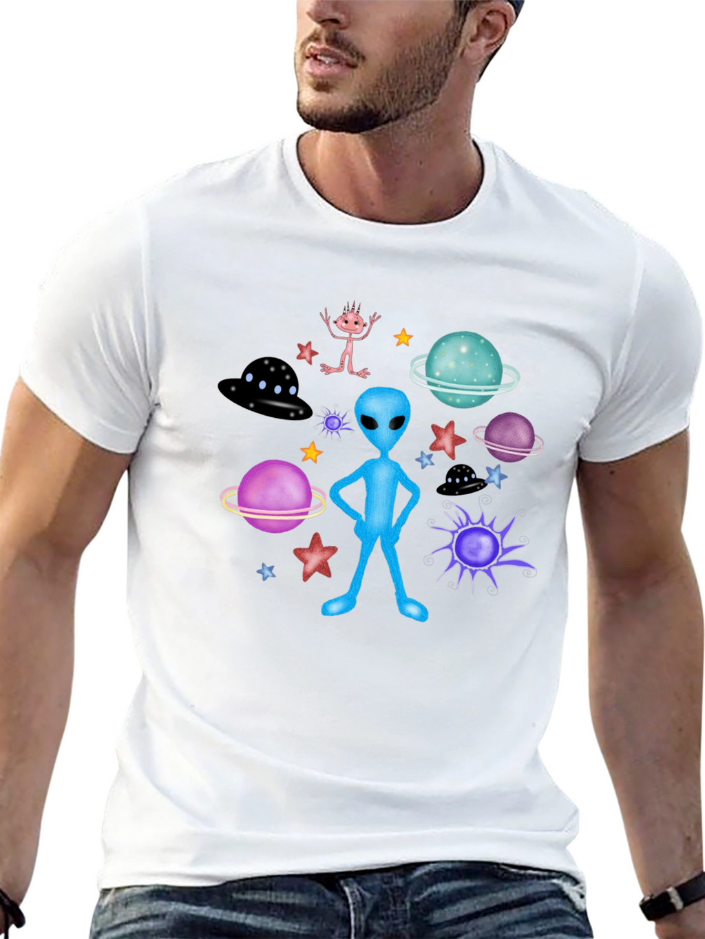 Alien Graphic Tee - Space Galaxy Print