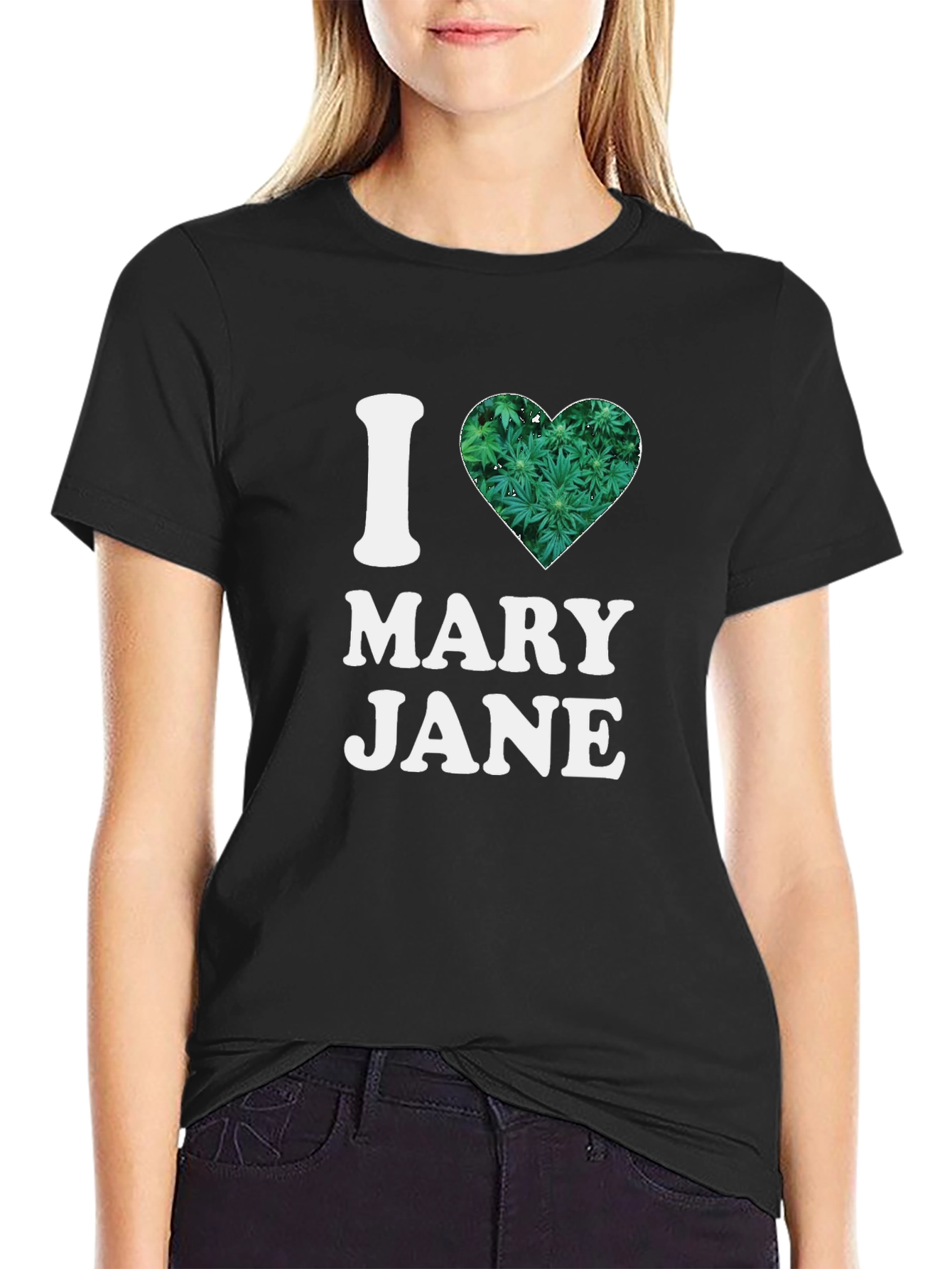 I Heart Mary Jane T-Shirt - Cannabis Leaf Design