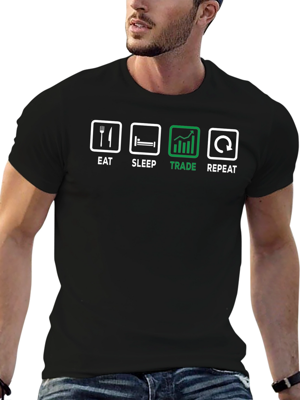 Eat Sleep Trade Repeat Black T-Shirt