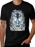 Cyberpunk Skull Graphic Tee - Black Cotton T-Shirt