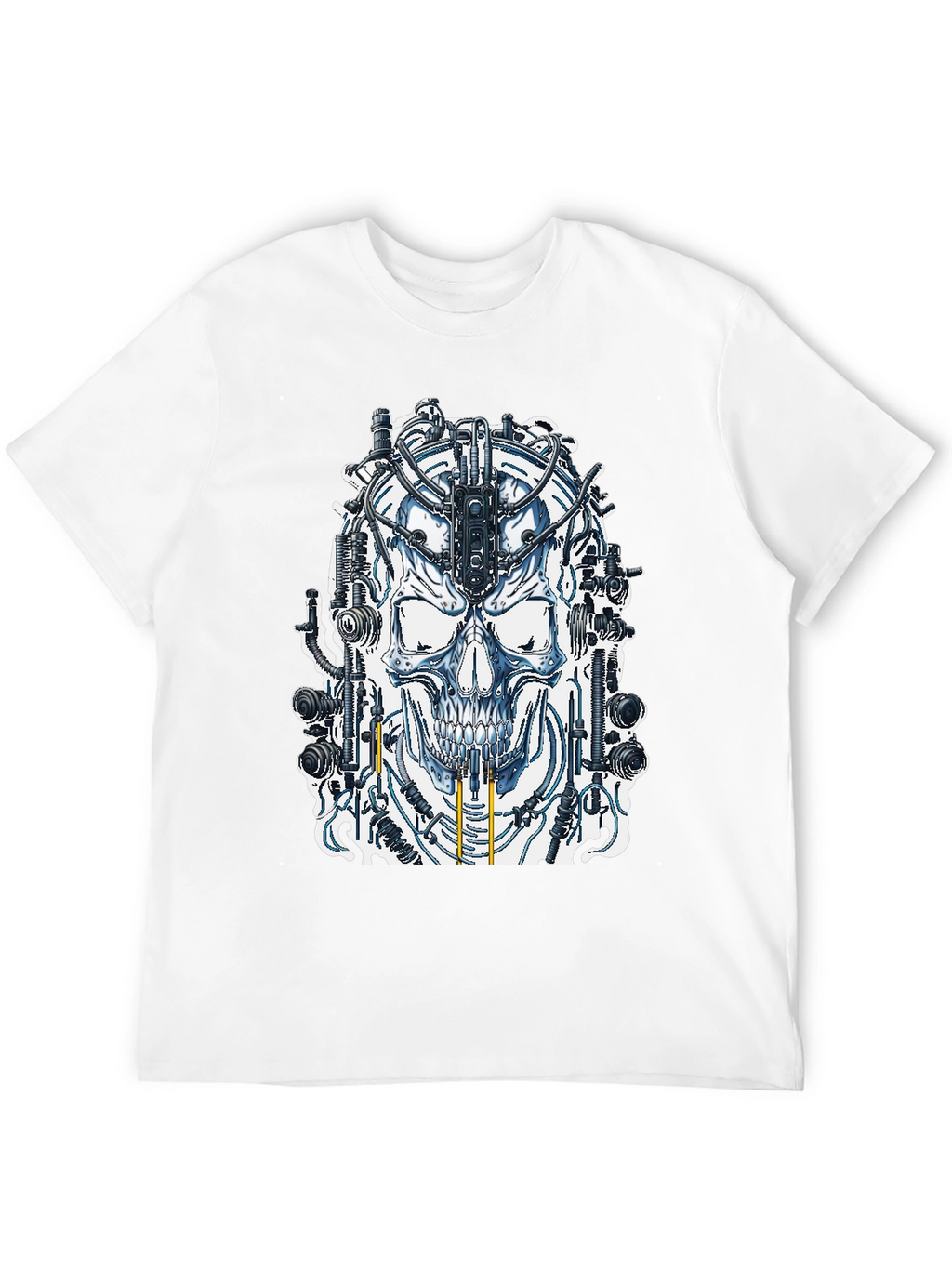 Cyberpunk Skull Graphic Tee - Black Cotton T-Shirt