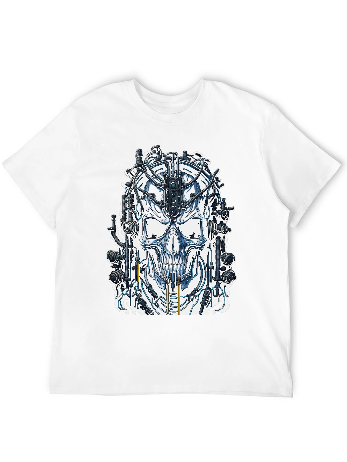 Cyberpunk Skull Graphic Tee - Black Cotton T-Shirt