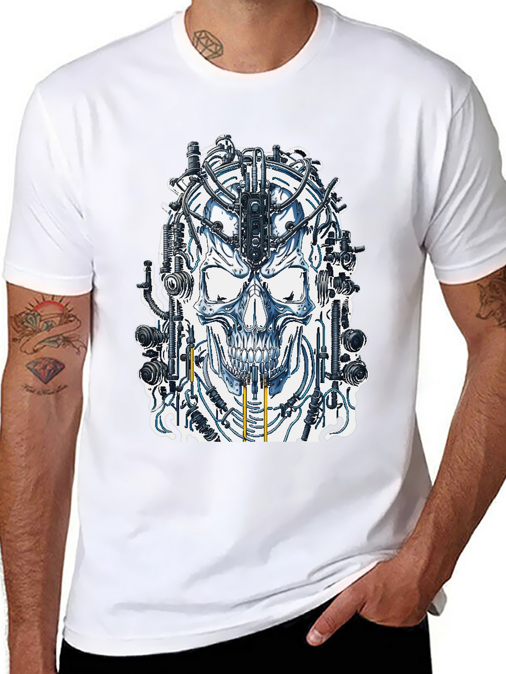 Cyberpunk Skull Graphic Tee - Black Cotton T-Shirt