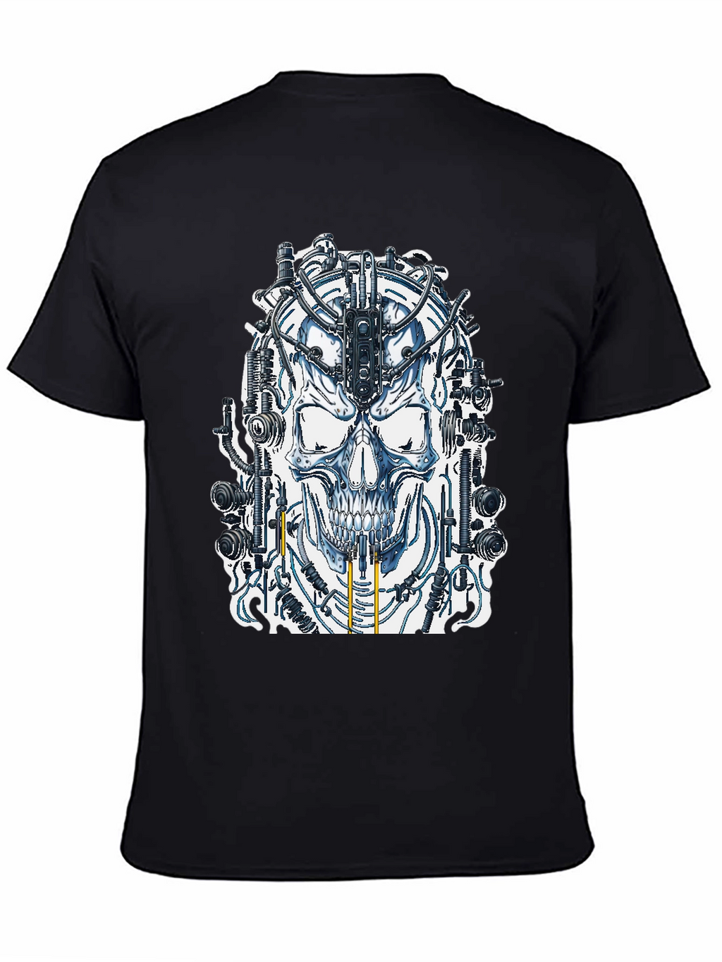 Cyberpunk Skull Graphic Tee - Black Cotton T-Shirt